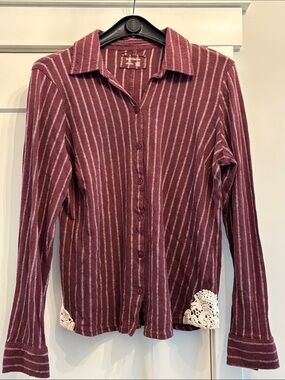 Ruff Hewn Burgundy and White Striped Button-Front Shirt